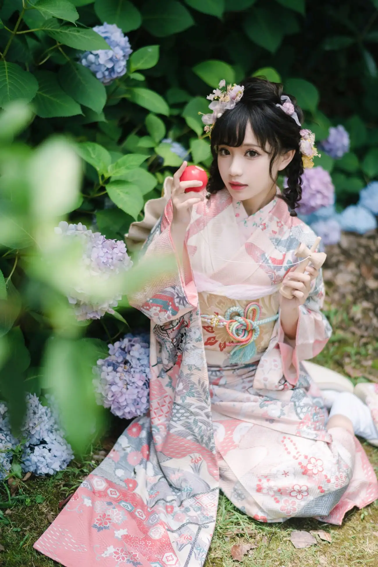 花柒Hana和服绣球花外拍 梅雨季节的粉彩片刻