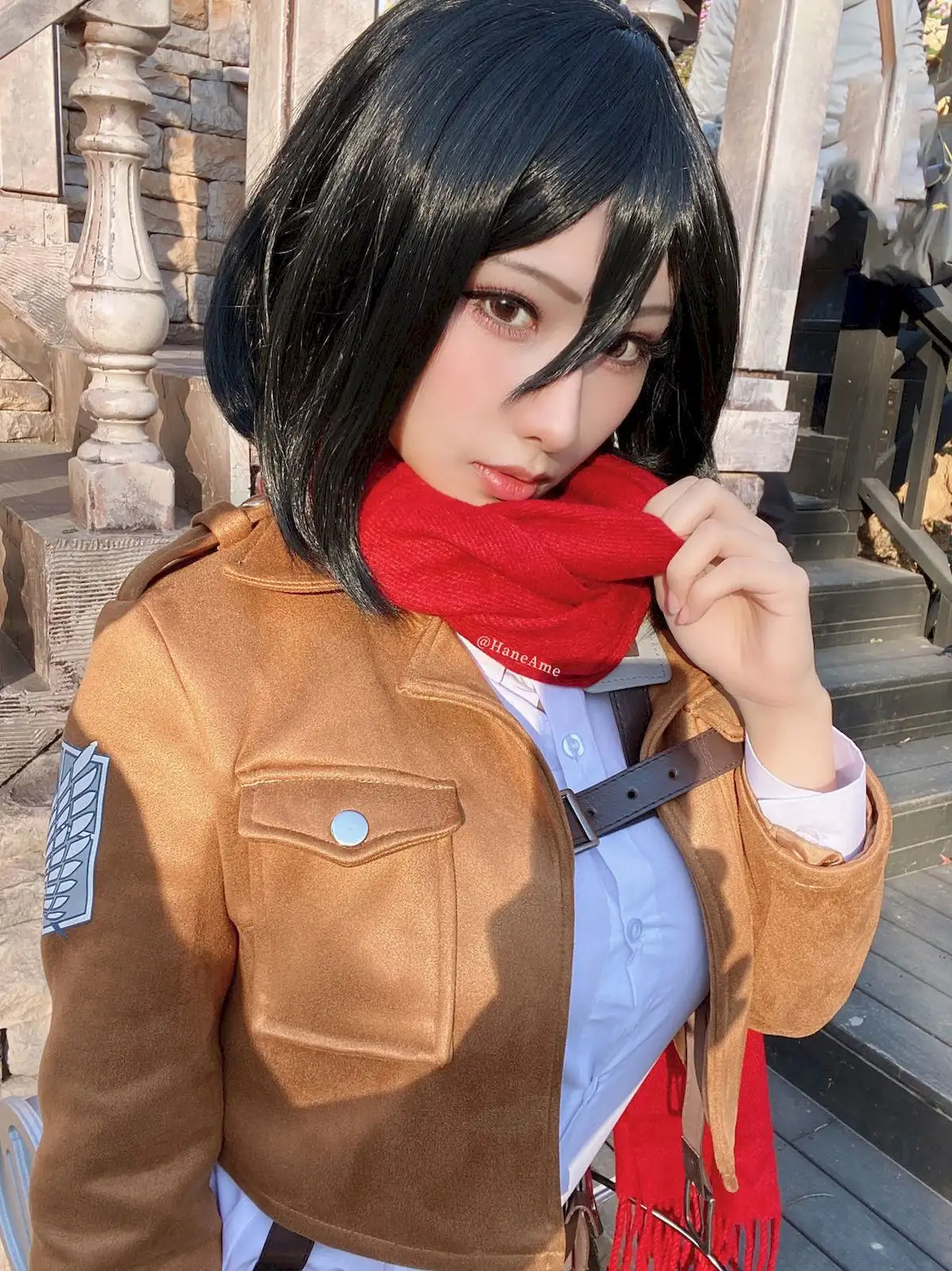 雨波HaneAme三笠经典COS 红围巾与立体机动的秋日回响 雨波HaneAme三笠经典COS 红围巾与立体机动的秋日回响